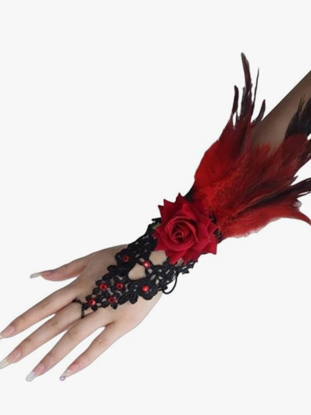 Lace Fingerless Long Arm Sleeve with Rose Gloves